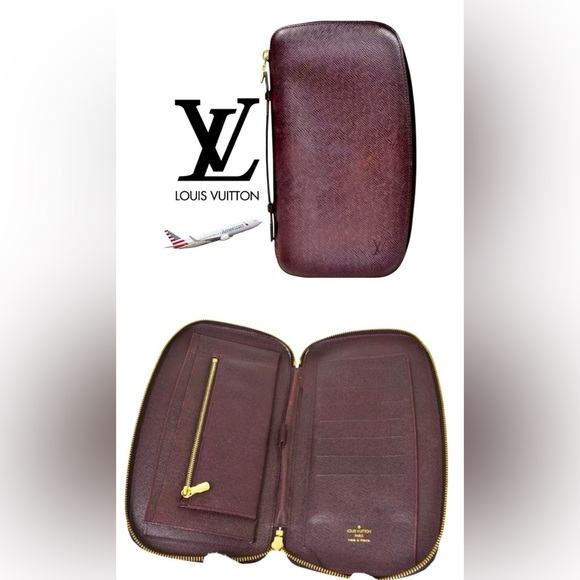 Louis Vuitton Atoll Taiga Large Travel Case Organizer Wallet Burgundy Gold LV - Picture 1 of 15